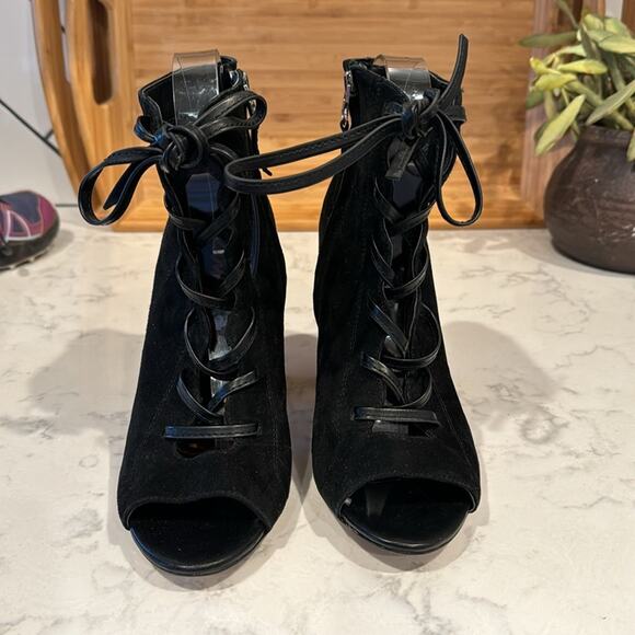 Sam Edelman Yvie Boot Black Suede lace up sexy avant-garde night out size 7 - Picture 2 of 10